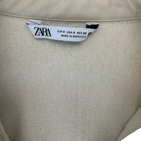 ZARA Faux Leather Button-Down Shirt- Cream Sz S - Picture 4 of 5